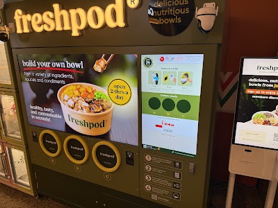 Freshpod restaurant kiosk displaying build-your-own bowl menu with variety of ingredients, sauces and condiments, open 24 hours daily at Gleneagles Hospital Singapore. — Items: Build Your Own Bowl · Freshpod Bowl