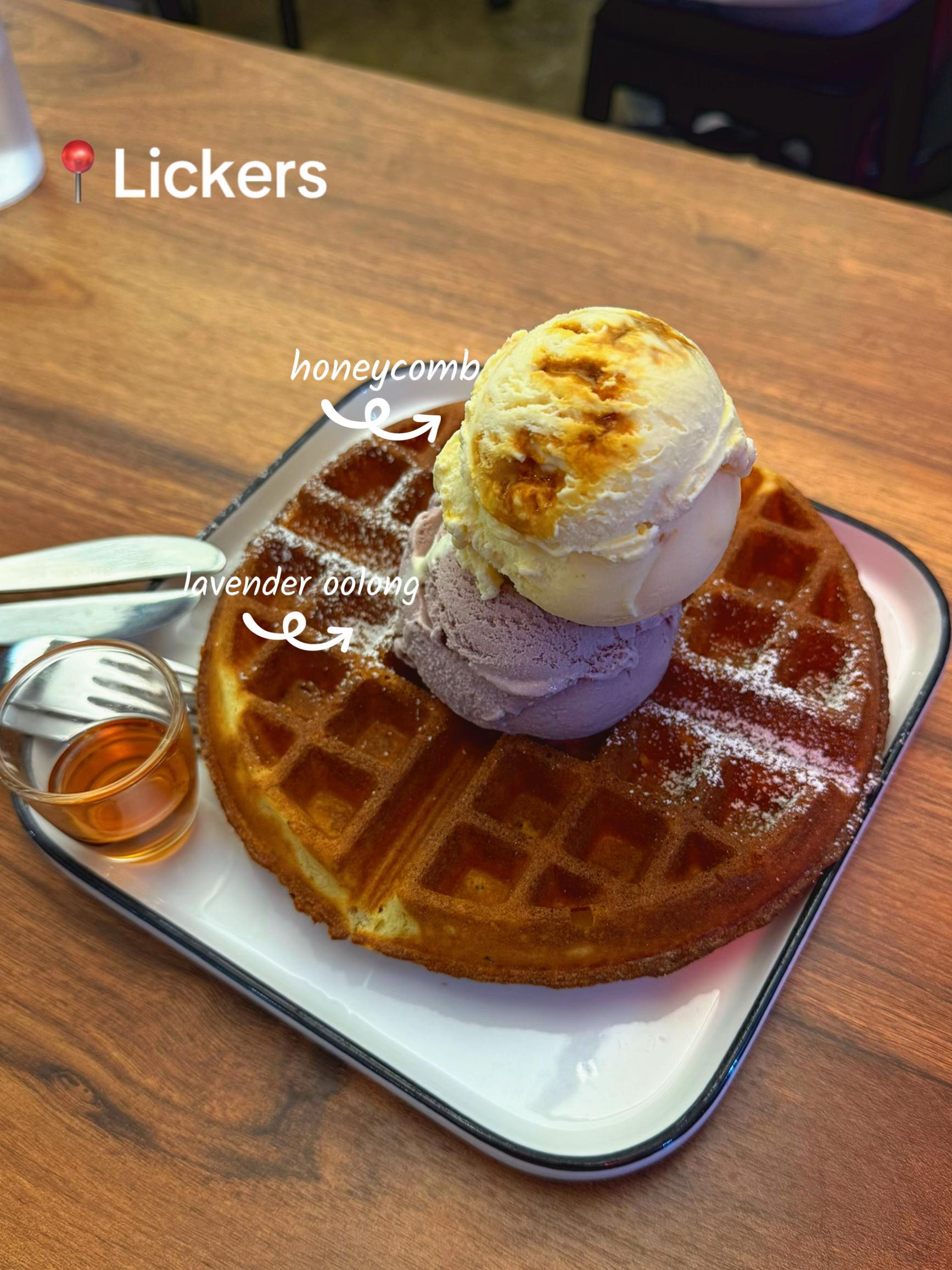 trying the famed lickers ice cream at Hougang and it was unique! they had some flavours which i have never seen and tried before! this is what i ordered:

classic waffles with lavender oolong and hone